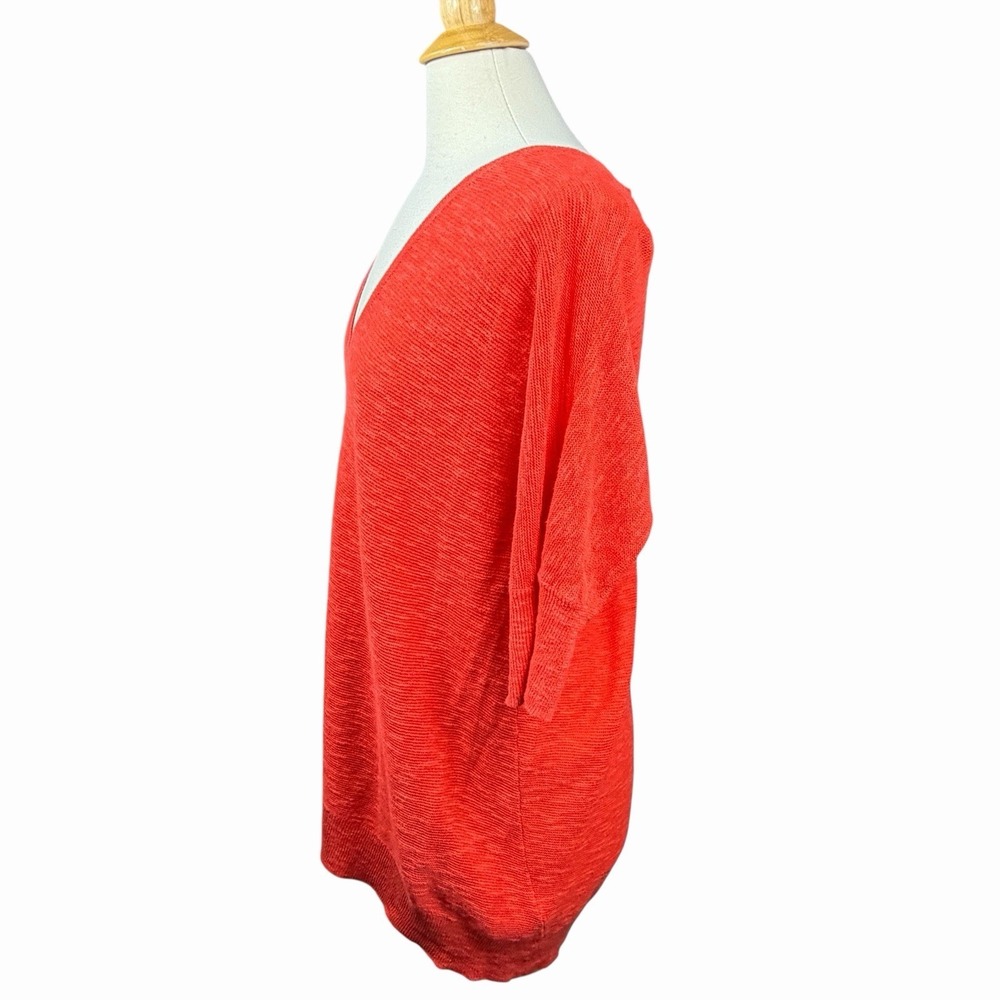 Eileen Fisher Tunic Sz Medium Coral V-Neck Lightweight Sweater Sheer Linen Blend - Picture 3 of 8